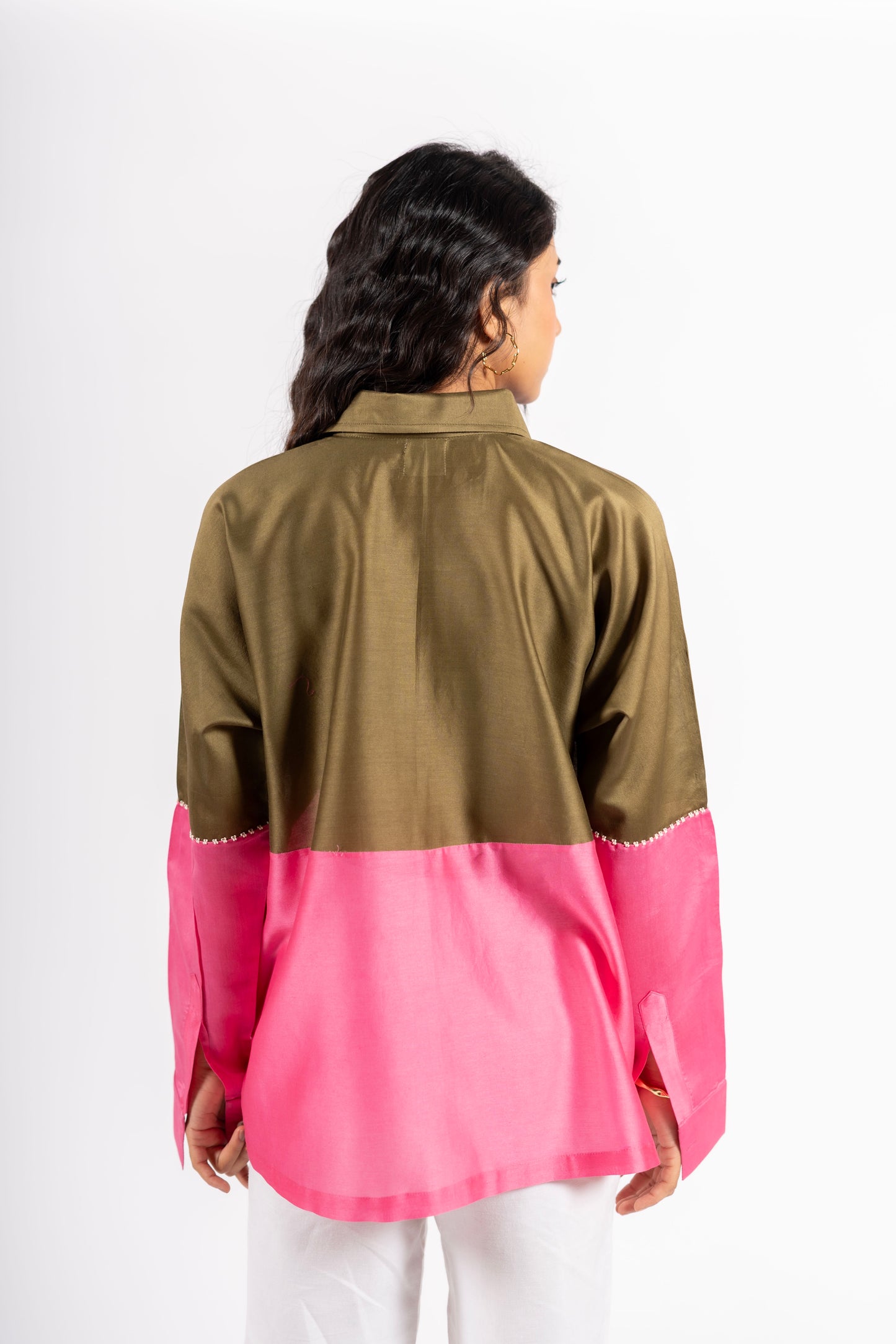 Beanie Shirt Two-Tone Khakhi/Pink