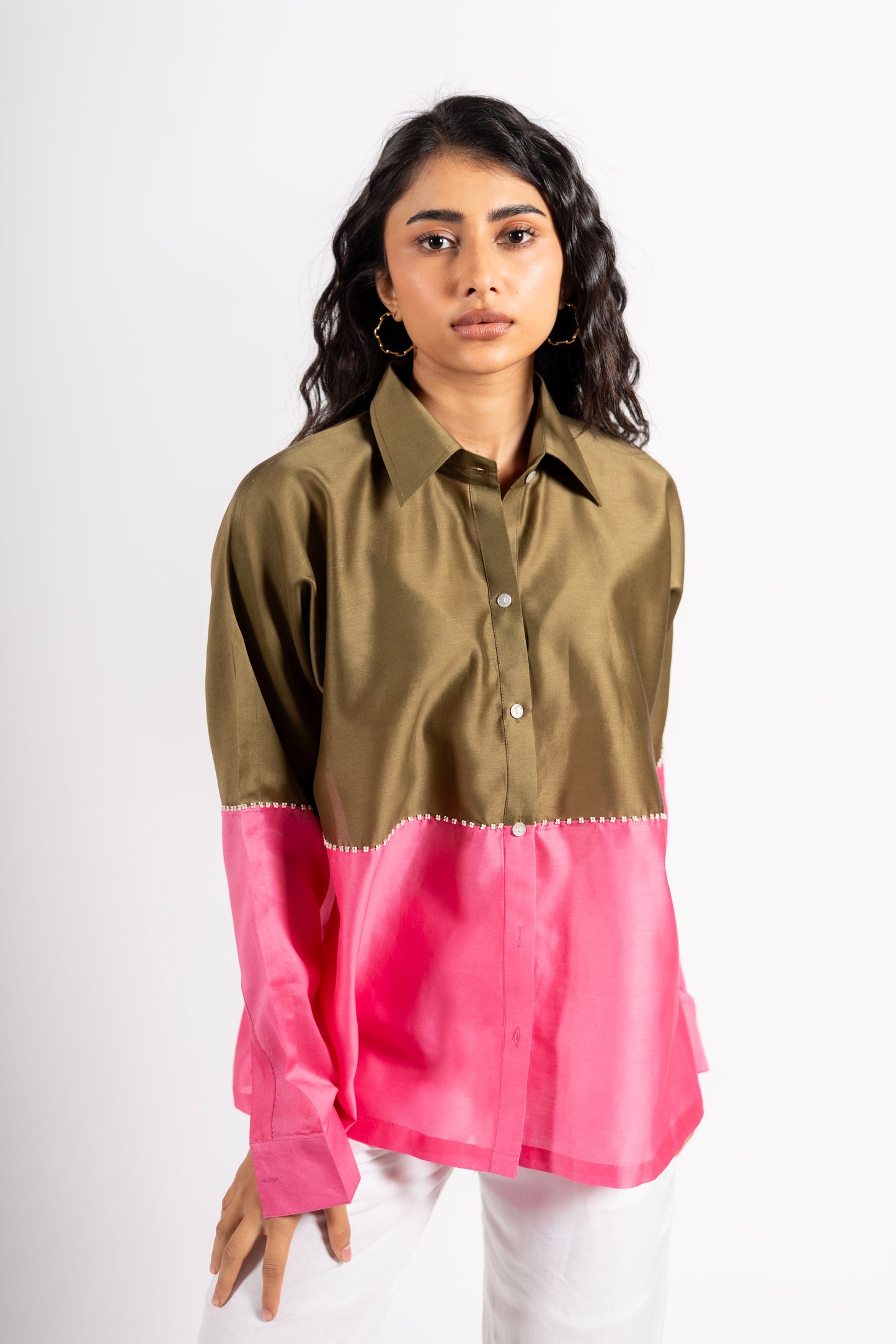 Beanie Shirt Two-Tone Khakhi/Pink